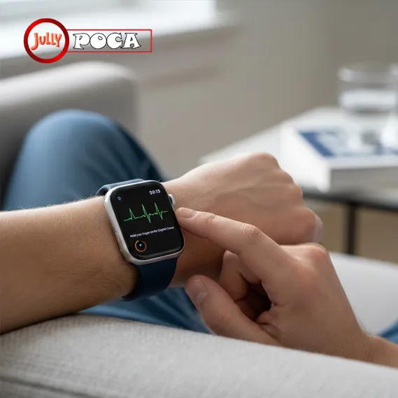 person using apple watch ecg at home to record heart rhythm during mild symptoms